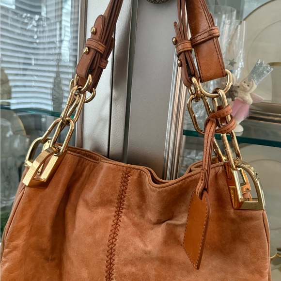 Elegant Badgley Mischka Saddle Tan Leather Shoulder Bag NOW $44 - Picture 7 of 9